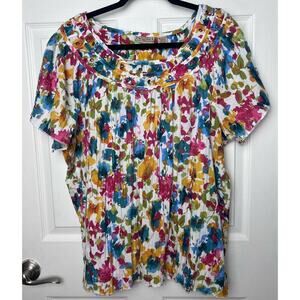 Art and Soul Women's Floral Ruffle Sleeve Blouse Size 2X